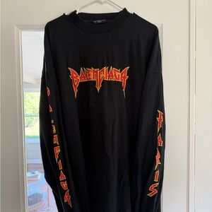 Balenciaga Black Long Sleeve Tee with Red and Yellow Graphics